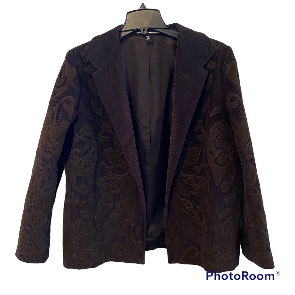 Linda Allard Ellen Tracy Brown Corduroy Blazer Jacket Wool Appliqué Women’s 12
